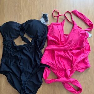 Lot of Two Aerie Black and Pink Women's One Piece Swimsuits! NWT